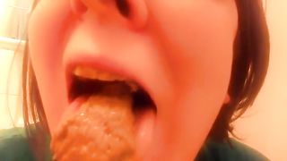 18 year old eating poop in close up