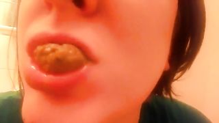 18 year old eating poop in close up