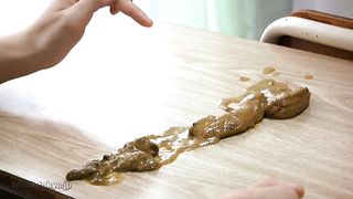 Asian school girl forced to sniff a pile of poop