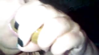 Dirty woman sucking a long turd