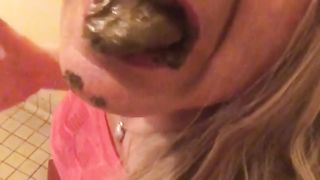 Blonde milf eating her poop