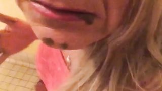 Blonde milf eating her poop