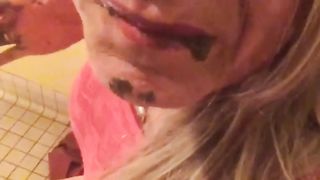 Blonde milf eating her poop