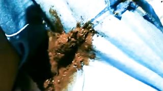 Redhead babe smearing poop on her face in public