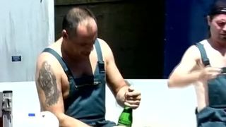 Ebony slut sucks and fucks hard white dicks outdoors