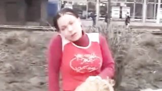 Petite brunette peeing in friends mouth in public