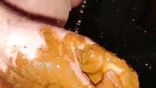 Blonde German babe sucking dirty cock