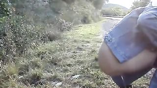 Sexy milf went to pee in a public place