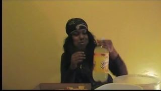 Beautiful Ebony Girl Puking in a Bowl