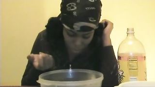 Beautiful Ebony Girl Puking in a Bowl
