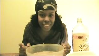 Beautiful Ebony Girl Puking in a Bowl