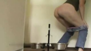 Sexy teen undressed to poop in a bowl