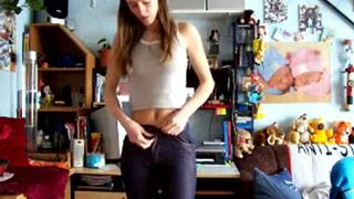 College girl undressed to pee on bedroom floor