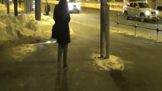 Dirty babe eating poop in a public bathroom