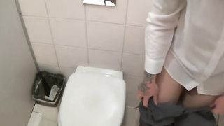Dirty babe eating poop in a public bathroom