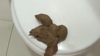 Dirty babe eating poop in a public bathroom