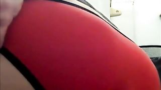 Chubby girl pooping in her red panties