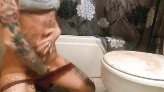 Beautiful blonde licking poop from toilet