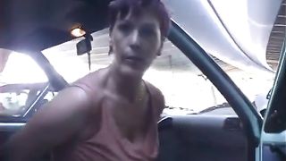 Mature wife peeing in a public place