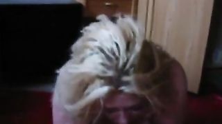 Blonde wife eating poop from the floor