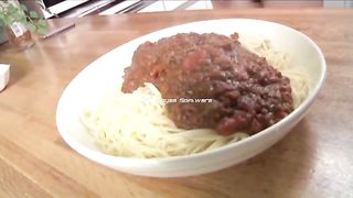 Beautiful Japanese eating poop with spaghetti
