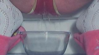 Piss in her pink panties