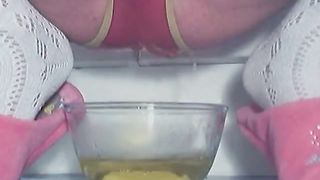 Piss in her pink panties