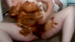 Perfect blonde babe smearing poop on her entire ass