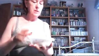 Drunk milf eating her poop