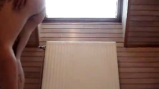 Girl pooping on her long legs