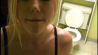 Amazing blonde babe peeing in toilet