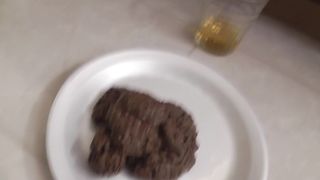 Beautiful girl pooping on a plate