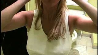 Blonde Romanian teen peeing in toilet