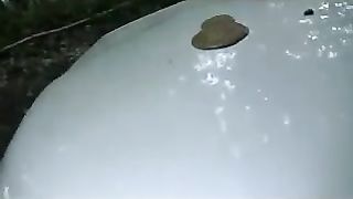 Liquid shit on hood of her car