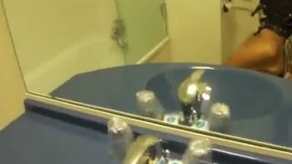 Bondaged girlfriend licking poop with cum