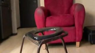 Beautiful girl shitting on homemade toilet