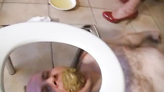 Huge turd in slaves mouth