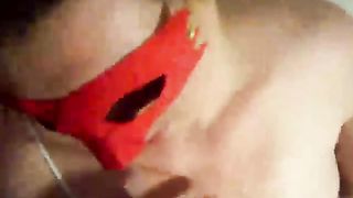 Masked teen drinking piss