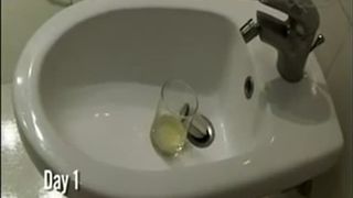 Brunette babe tasting her piss