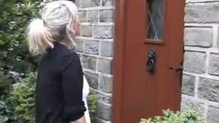 Milf with white dress peeing outdoor