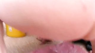 Busty slut eating poop from a white plate