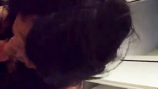 Brunette babe giving a scat blowjob