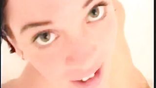 Sexy brunette smears poop on her perky ass