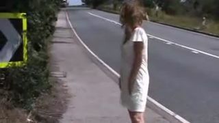 Milf pulled panties aside to pee