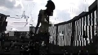 Sexy ebony girl peeing outdoor