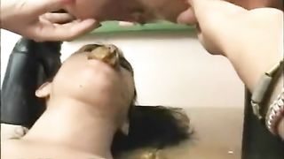 Hairy girl shitting on her best friend