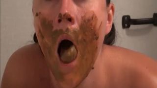 Mature woman eating poop