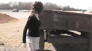 Romanian girl peeing outdoor