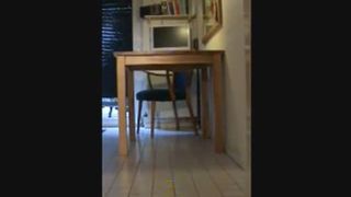 Sexy babe pooping in kitchen