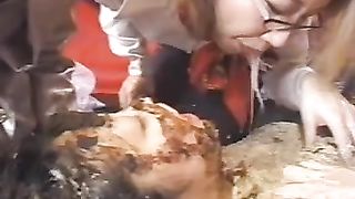 Scat girl covered in puke